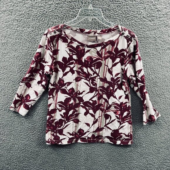 Chicos‎ Womens Top 0 Small White Red Floral 3/4 Sleeve Pullover Shirt - Picture 1 of 9